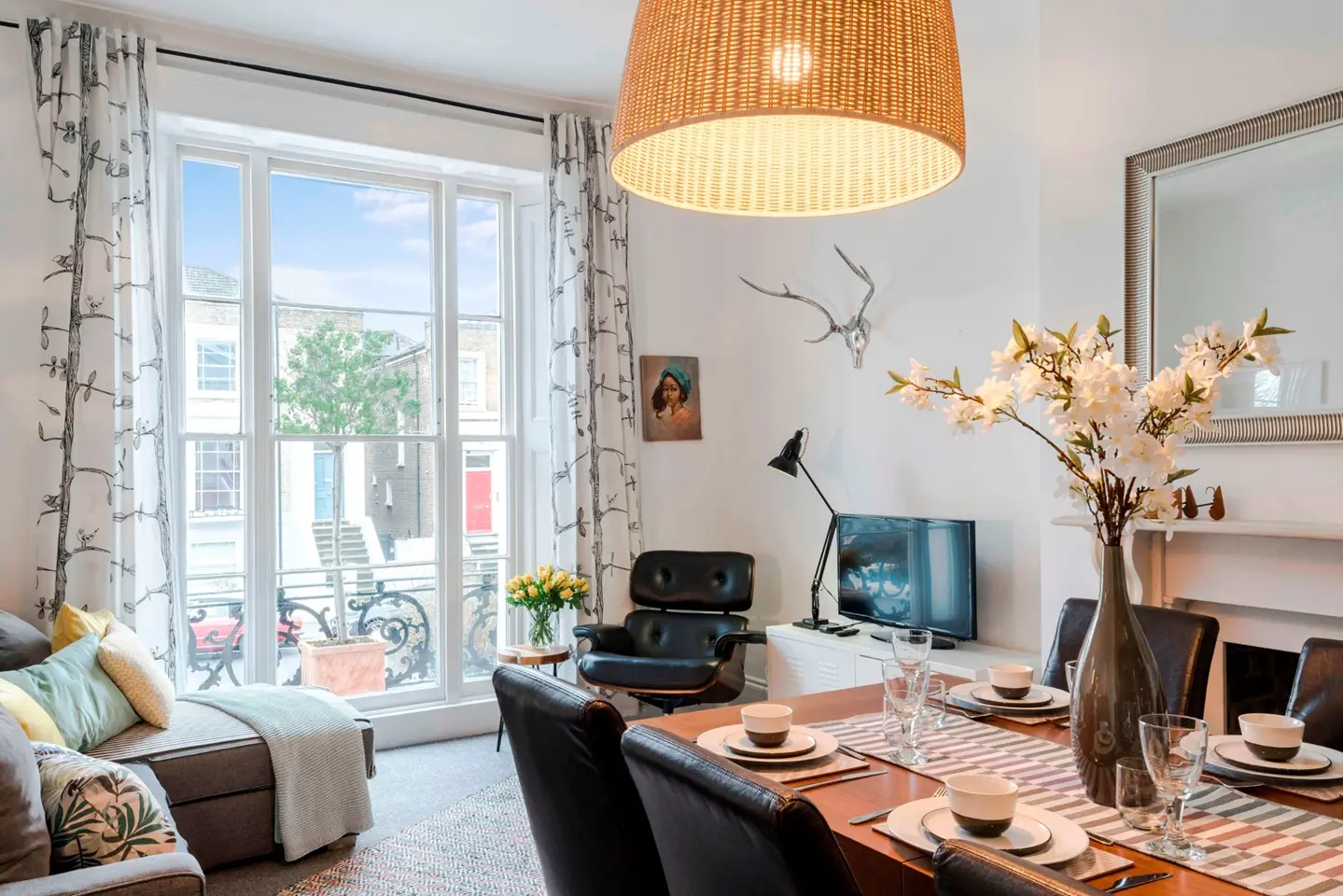 The living and dining room of the Camden Square Apartment
