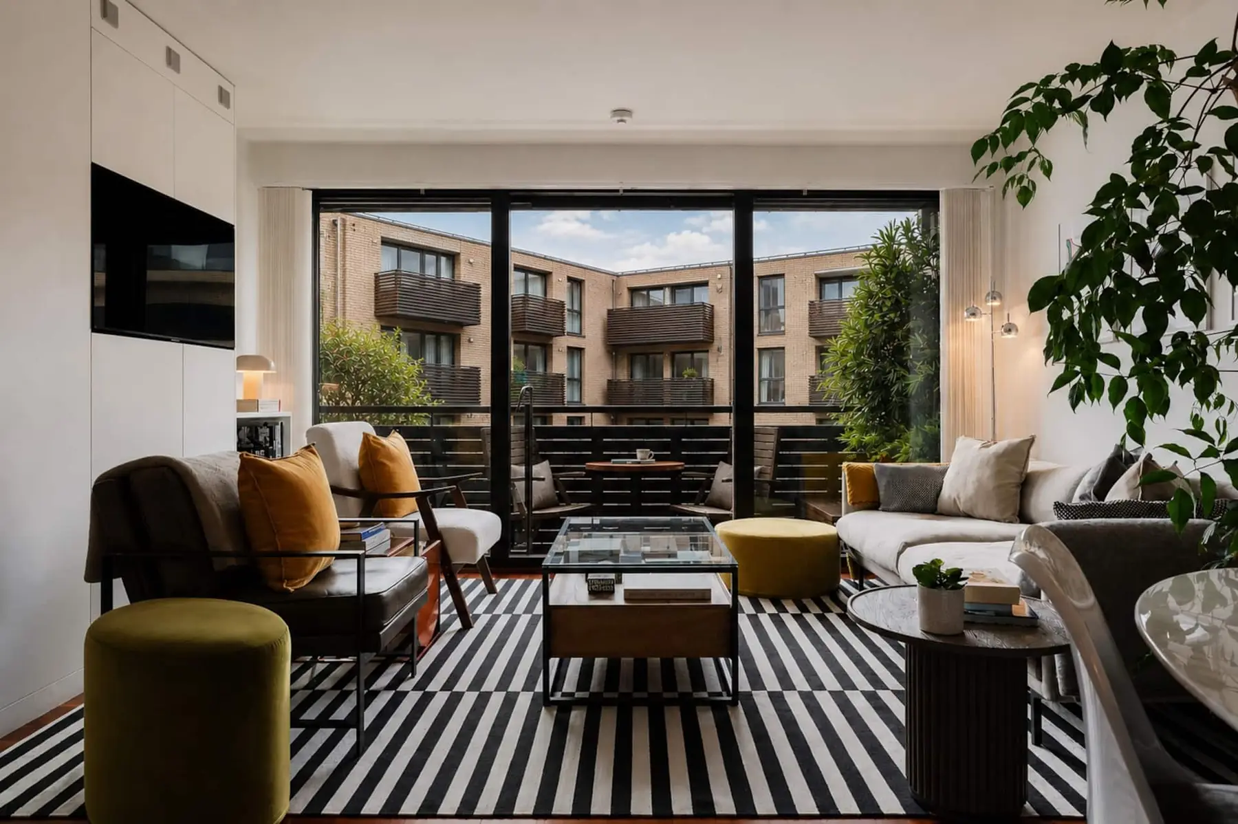 A living room with a balcony in an apartment we manage in Hoxton